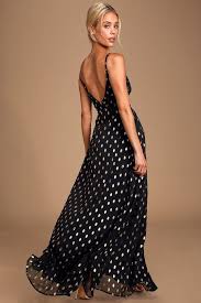 Lulus Galaxy Lights Black And Gold Polka Dot Sleeveless Maxi Dress Size X Small 100 Polyester Maxi Dress Gold Maxi Dress Polka Dot Prom Dresses