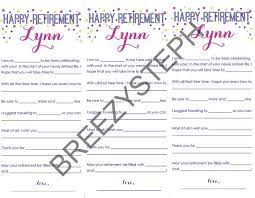Planning a retirement party can be a fun way to look back over the life of the retiree while make fun of his life. Happy Retirement Mad Libs Printable Customized Retirement Party Activity Printable Mad Libs Happy Retirement Retirement Parties