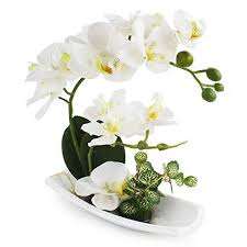 Bouquet D Orchidee Artificielle True Holiday Avec Vase En Porcelaine Blanche Fleurs Artific Fleur En Plastique Orchidees Artificielles Arrangements D Orchidees