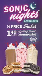 Mom Deal Sonic Nights 1 2 Price Shakes 1 49 Ice Cream Cookie Sandwiches After 8 Pm 247moms Ice Cream Cookies Sandwich Cookies Ice Cream Cookie Sandwich