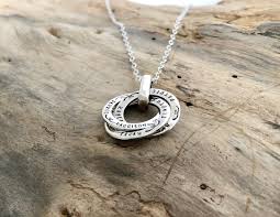 Russian Ring Necklace In Sterling Silver Gift For Mom With Etsy Silver Gifts Personalized Hand Stamped Jewelry Jewelry Card