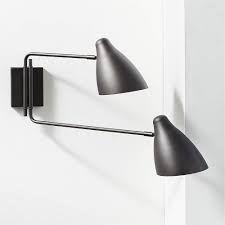When using a single bathroom sconce on either side of a mirror, the recommended hang height is somewhere around 60 off the floor and 30 apart. Deuce Black Double Wall Sconce Reviews Cb2