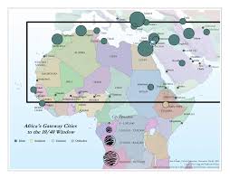 The map shows the african continent with all african nations with international borders, national capitals, and major cities. Africa Gateway Cities To The 10 40 Window Missioninfobank Research Resources From And For Missional Christian Leaders