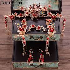 Janevini Vintage Flower Brides Hair Accessories Set Chinese Wedding Hair Pins Combs Bridal Headdress Co Bride Hair Accessories Bridal Headdress Chinese Wedding