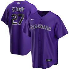 With a clap of rocky mountain thunder in his bat, colorado shortstop trevor story smacked the baseball 518 feet, far beyond the outfield wall, causing a capacity coors field crowd to ooh and ah. Men S Nike Trevor Story Purple Colorado Rockies Alternate Replica Player Name Jersey