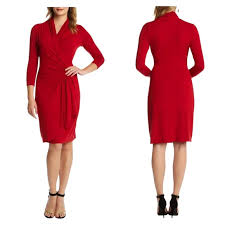 NWT Karen Kane Red Cascade Faux Wrap Dress L Office Siren Corporate Minimalist