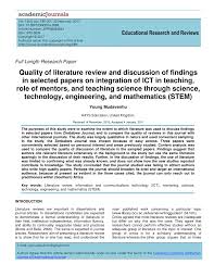 Hopker, foad, beedie, coleman, & leech (2010) performed a study to determine how conditioned stimuli affect subsequent response to unconditioned stimuli. Pdf Quality Of Literature Review And Discussion Of Findings In Selected Papers On Integration Of Ict In Teaching Role Of Mentors And Teaching Science Through Science Technology Engineering And Mathematics Stem