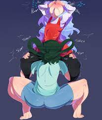 tayuri, asui tsuyu, eri (boku no hero academia), boku no hero academia,  absurdres, highres, 1futa, 1girl, blush, fellatio, futa with female,  futanari, green hair, oral, white hair - Image View - |