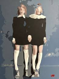 Abstract Pixelated Girls in Blue - Modern Art by [Artists Name]