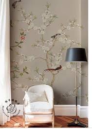 Wallpaper With Birds And Flowers For Walls Hand Painted Cherry Tree Chinoiserie Wallpaper Wall Mural Vintage Flowers Birds Wall Mural Fine Brushwork Birds And Flowers Wall Mural Chinoiserie Wallpaper Wall Wallpaper Wall Murals Painted