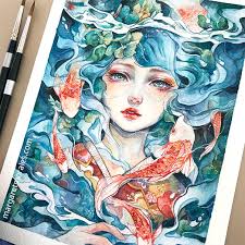 Margaret Morales 2019 Artwork Art Fantasyart Watercolor Watercolorarts Fish Mermaid Traditional Manga Watercolor Amazing Art Painting Realistic Art