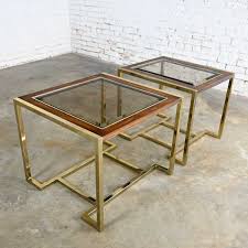 Beige nickel/silver blue multi red green brass clear bronze. Pair Of Modern Brass Plated Dark Wood Smoked Glass Rectangle End Tables 2 Sizes By Thomasville Furniture Ind Style Of Milo Baughman Warehouse 414