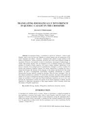 Pdf Translating Idiomatically Into French In Quebec Caught In The Crossfire