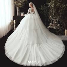 Wunderschöne brautmode und hochzeitskleider für das richtige hochzeitskleid (brautkleid oder modisches outfit) gibt es keinerlei vorschriften. Schone Ivory Creme Brautkleider Hochzeitskleider 2020 Ballkleid Rundhalsausschnitt 3 4 Armel Ruckenfreies Applikationen Spitze Pailletten Perlenstickerei
