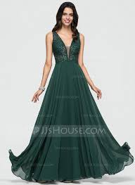 A Line V Neck Floor Length Chiffon Prom Dresses With Beading Sequins 018163274 Jj S House It is a formal dress that hits the floor, it is perfect for a fancy event such as a black tie dress code this style comes in many different forms, from a princess silhouette, with a prominent pouffy skirt, all. a line v neck floor length chiffon prom dresses with beading sequins 018163274