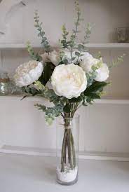 Super creative ways to make diy vases. White Peonies And Eucalyptus Silk Flower Tied Arrangement White Flower Arrangements Flower Vase Arrangements Fake Flowers Decor