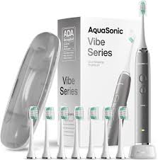 Aquasonic Vibe Series Ultra-Whitening Toothbrush – ADA Accepted Electric  Toothbrush - 8 Brush Heads & Travel Case – 40,000 VPM Motor & Wireless  Charging - 4 Modes w Smart Timer – Charcoal Metallic
