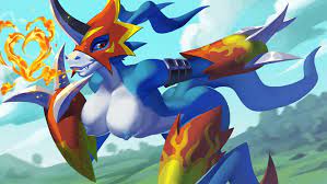 alanscampos, fladramon, digimon, absurdres, highres, 1girl, blue skin,  breasts, colored skin, female focus, fire, looking at viewer, nipples,  nude, solo, tail, uncensored - Image View - | Gelbooru - Free Anime and  Hentai Gallery