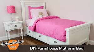 The youtube video above offers step by step instructions and further details. Diy Farmhouse Platform Bed With Storage Woodshop Mike