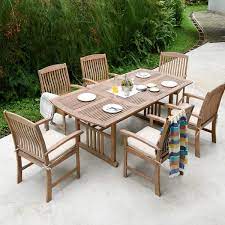 Check spelling or type a new query. Corpuz 7 Piece Teak Dining Set With Cushions Patio Dining Set Teak Patio Furniture Outdoor Dining Set