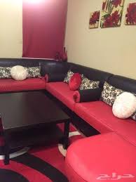 كنب جلد أحمر وأسود امريكي مودرن