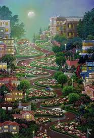 Moon Over Lombard Street Lombard Street Mexican Folk Art Painting