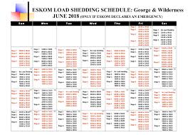 A demonstration of load shedding and how it can make your services more resilient in outages and join github today. Eskom Load Shedding Schedule June 2018 The Gremlin George News