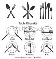 Cutlery And Signs Of Table Etiquette Set Vector Illustration Icons For Catering Facilities Silhouet Table Etiquette Dining Etiquette Table Setting Etiquette