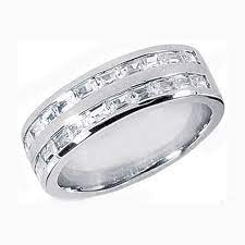 Straight Baguette Men S Wedding Band 1 73 Tcw Channel Set In 14k White Gold Rings For Men Mens Jewelry Men S Rings
