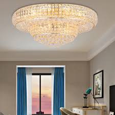 Gold Crystal Flush Mount Light Modern 23 5 31 5 W Round Flush Mount Chandelier For Living Room Takeluckhome Com