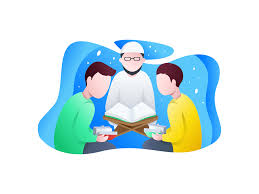 reading quran together illustration ilustrasi karakter kartun ilustrator reading quran together illustration
