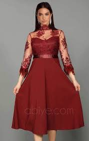 Bordo Gupur Dantel Midi Abiye Elbise The Dress Elbise Midi Elbise