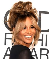 Ciara Long Wavy Brunette Updo Hairstyle with Blonde Highlights