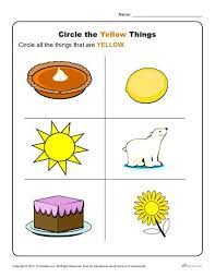 A good activity for young kids. Circle The Yellow Things Preschool Color Worksheets