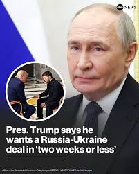 President Trump said Sunday he wants a deal to end the Russia-Ukraine war  in "two weeks or less," but later said a little more time might be  acceptable. Read more: https://abcnews.visitlink.me/T6UghN