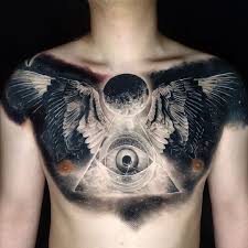 Black And Grey Chest Tattoo All Seeing Eyes Wings Eye Tattoo Cool Tattoos Tattoos
