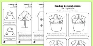 There are five different types to choose from that all ask kids to read very short stories and then to answer some. Reading Comprehension Six Key Words Worksheet Worksheet Pack Worksheet