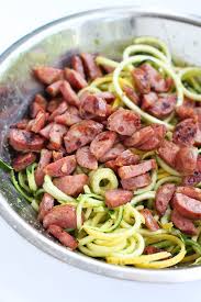 Pesto Zucchini Noodles Recipe With Chicken Sausage Recipe Zucchini Noodle Recipes Chicken Sausage Recipes Recipes