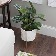 Accommodates 12 pot, no drainage hole. White Hobnail Planter With Gold Stand Kirklands