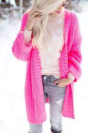 Neon Pink Oversized Cardigan Neon Pink Sweater Fashion Cute Winter Outfits