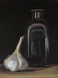 Still Life Tete D Ail Et Bouteille Peinture Realiste Art Nature Morte Peinture