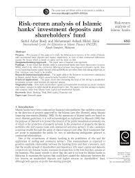 The experience of islamic banks in malaysia. Pdf Risk Return Analysis Of Islamic Banks Investment Deposits And Shareholders Fund