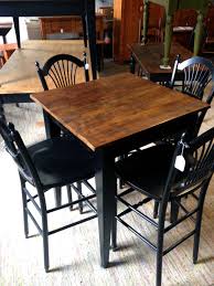 Square Bar Table In Natural Wood With Black Painted Legs 4 Black Painted Sheath Style Bar Chairs Gorgeous Furniture Bar Table Furniture