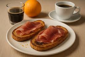 Echar café y naranja sobre la tostada de jamón ibérico