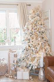 It really does make spirits bright. Gifts Under My Flocked Christmas Tree Champagne And Cream Minimalist Christmas Christmas Tree Inspiration Best Christmas Tree Decorations