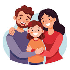 Cartoon style, Happy family portrait with mom, dad and daughter hugging  cheerfully 59530742 Vector Art at Vecteezy