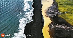 The Place In Iceland Where Green Fields Yellow River Black Beach And Blue Sea Meet Natureisfuckinglit In 2020 Aerial Photo Nature Images Iceland
