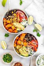 Made with sweet potato, almond butter, and coconut milk. Vegan Sweet Potato Black Bean Burrito Bowl Eat With Clarity