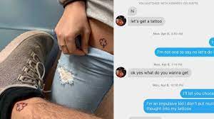 You don't have to wait till any special day or ocassion to show your loved one how much they mean to you! My Tinder Bio Was Just Trying To Find A Tinder Match To Get Matching Tats With Today I Was Feeling Impulsive And Actually Did It Love What Matters