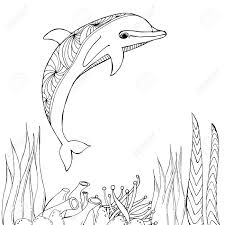 September 23, 2020 by coloring. Dolphin In The Sea Surrounded By Algae Illustrations For Coloring Coloring Book For Adults The Underwater World Of The Ocean Dolphin Anti Stress Sketch Collection With Doodle And Zen Elements Royalty Free
